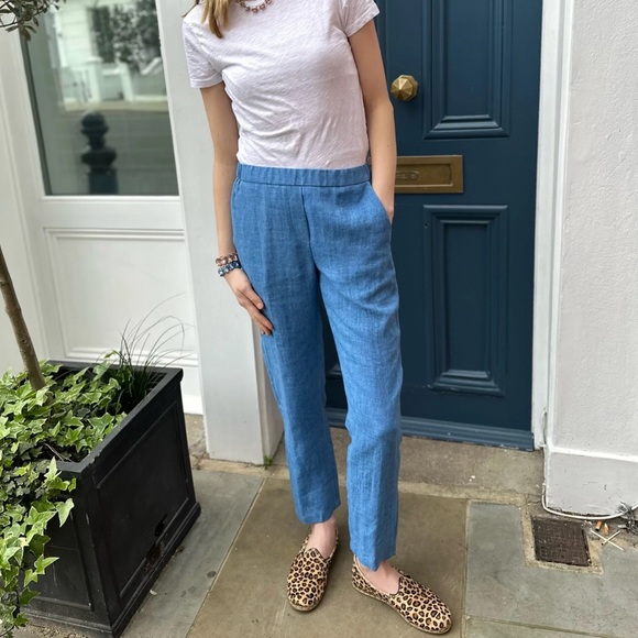 Diega Pacifio Sky Blue Linen Straight Trousers - Picture 1 of 1
